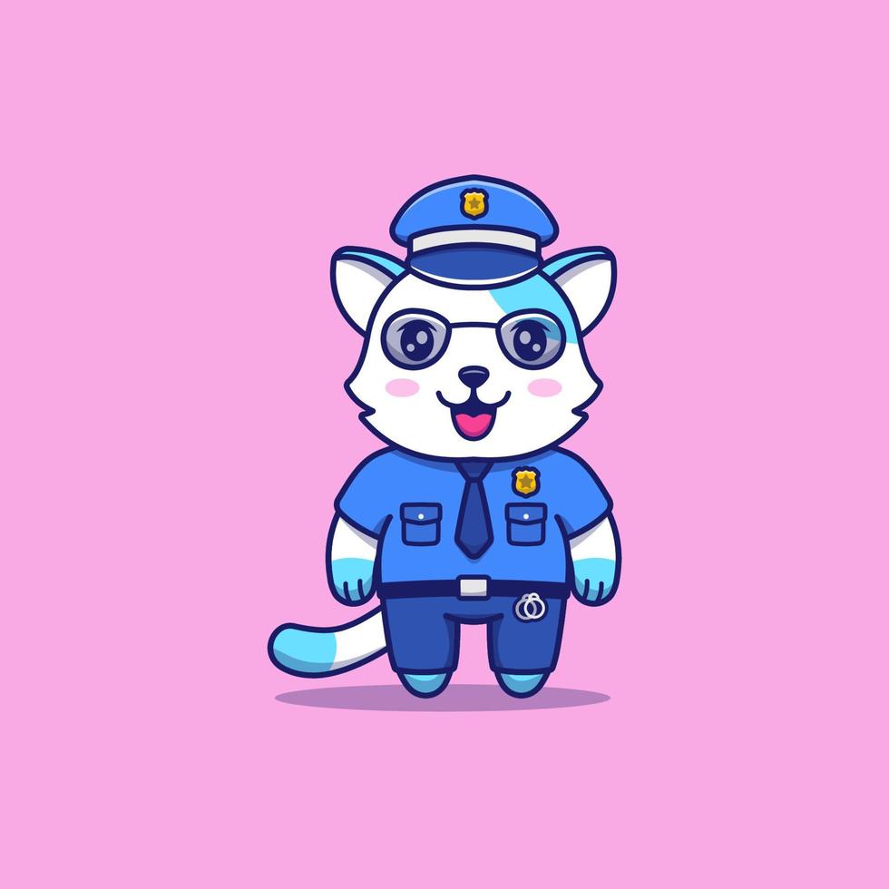 chat mignon avec un uniforme de police vecteur