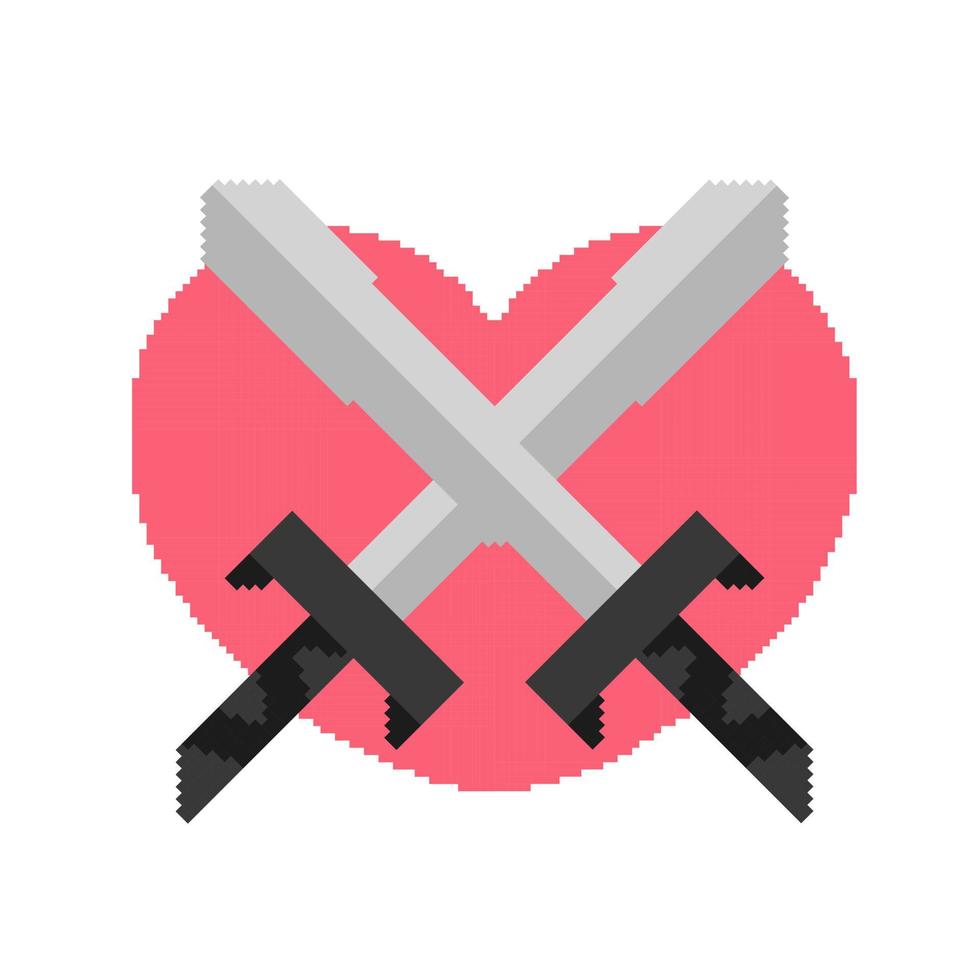 illustration d'épée et de coeur avec le thème de pixel 2 vecteur
