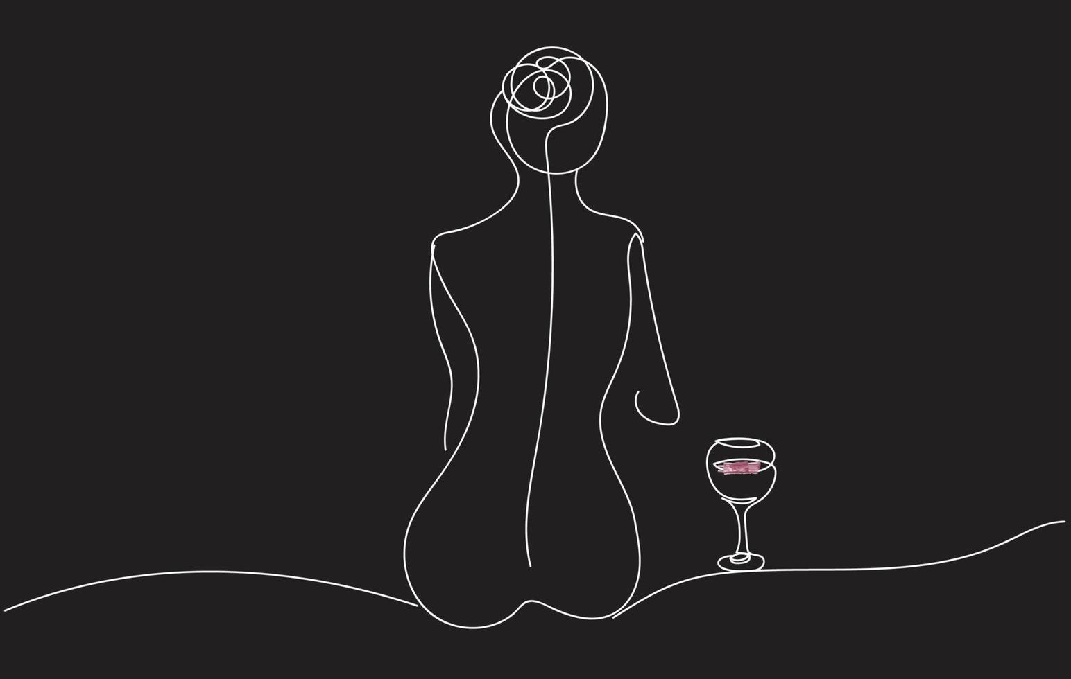 une femme assise et buvant un verre de vin rouge. vecteur