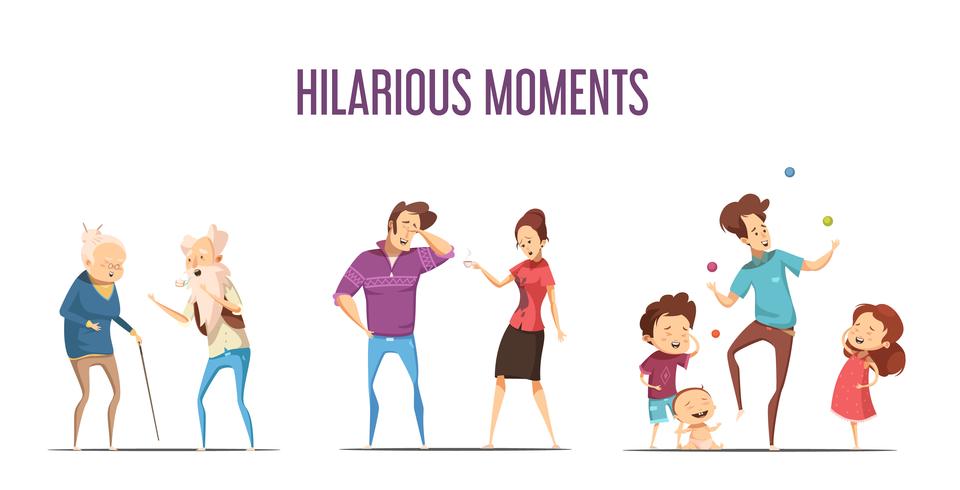 Familles Couples Hilarious Moments Cartoon Set vecteur