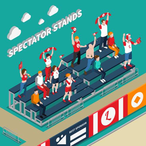 Illustration isométrique des stands de spectateurs avec ventilateurs vecteur