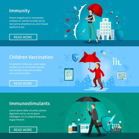 Ensemble de bannières d&#39;immunité et de vaccination vecteur