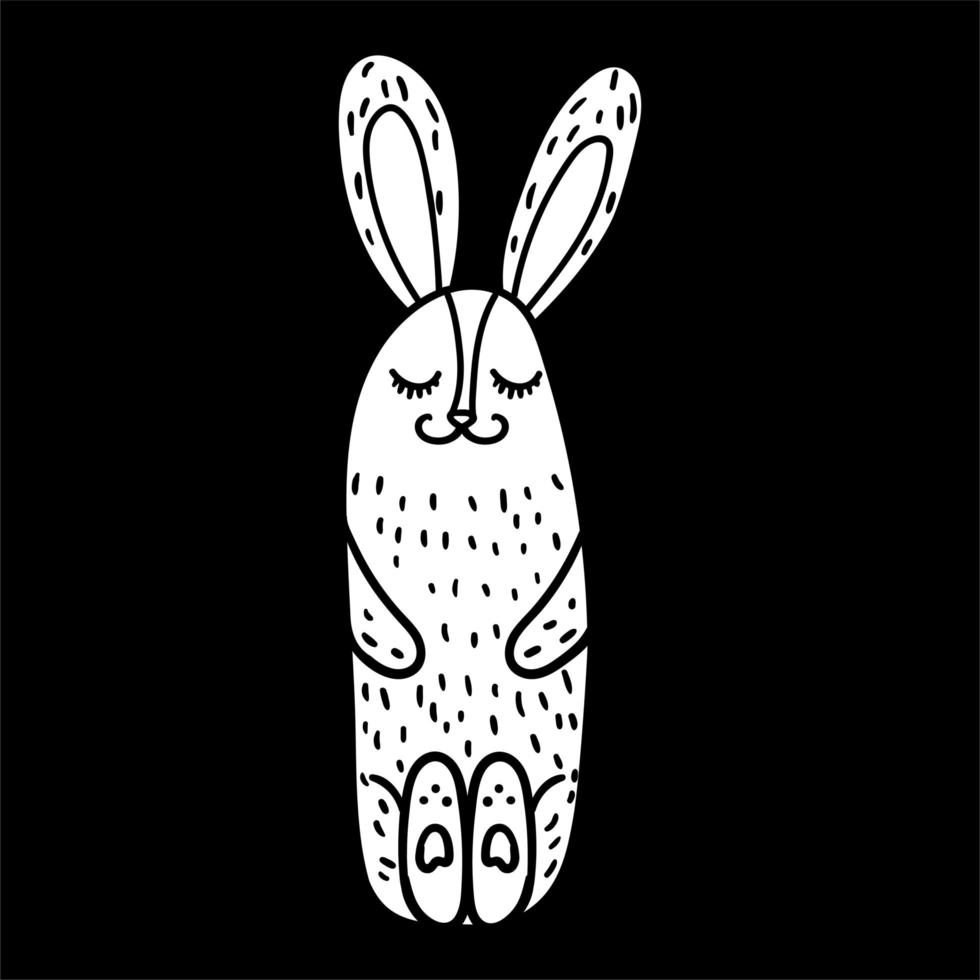 beau lapin assis et endormi dessiné à la main vecteur