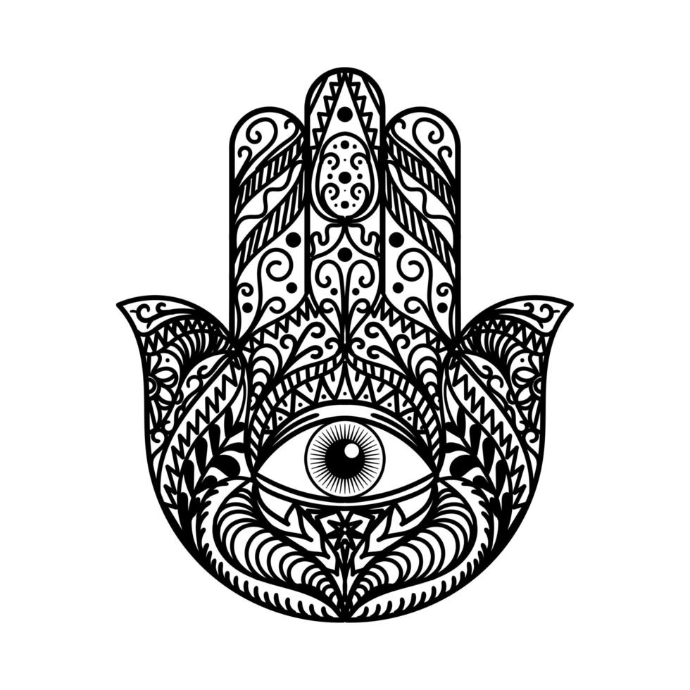 belle main hamsa tradition amulette monochrome vecteur