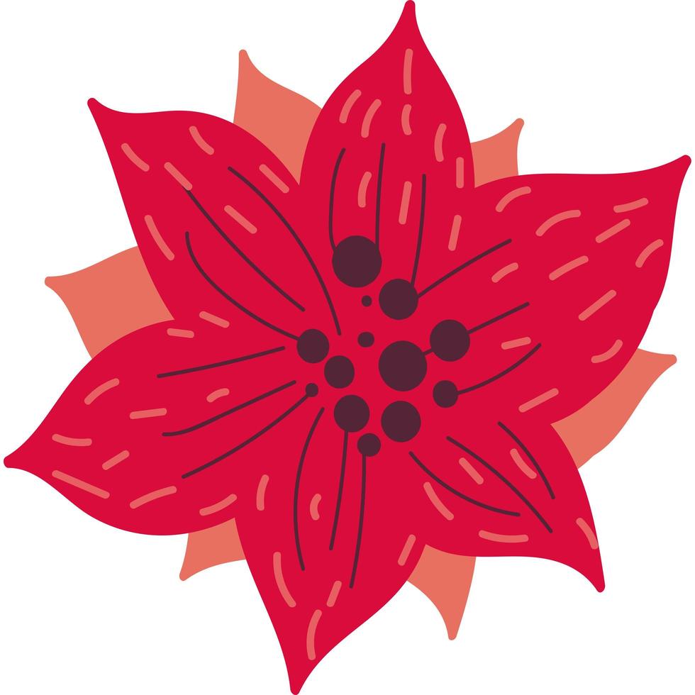 illustration vectorielle plane de fleur de noël dessinés à la main rouge vecteur