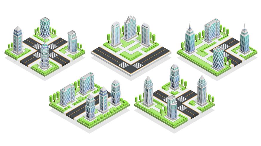Composition isométrique des maisons de ville vecteur
