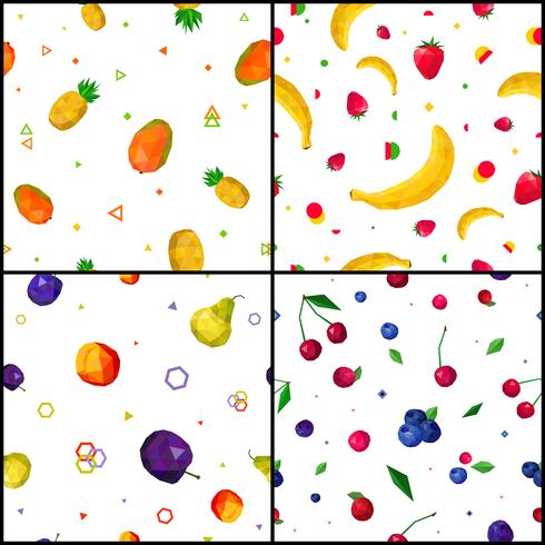 Polygonale Fruits 4 Seamless Patterns Icons vecteur