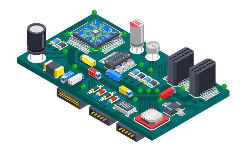 Concept isométrique de circuit imprimé vecteur