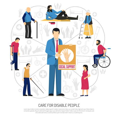 Composition du soutien social pour les personnes handicapées vecteur