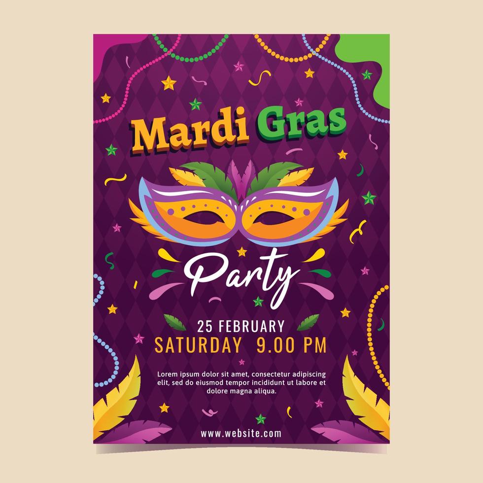 modèle d'affiche de la fête de la mascarade mardi gras vecteur