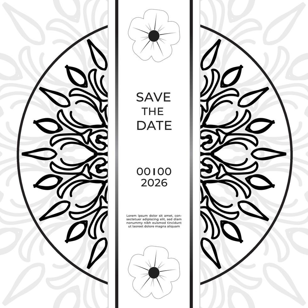 enregistrez la conception de la carte d'invitation de date dans le style de tatouage au henné. mandala décoratif pour impression, affiche, couverture, brochure, dépliant, bannière vecteur