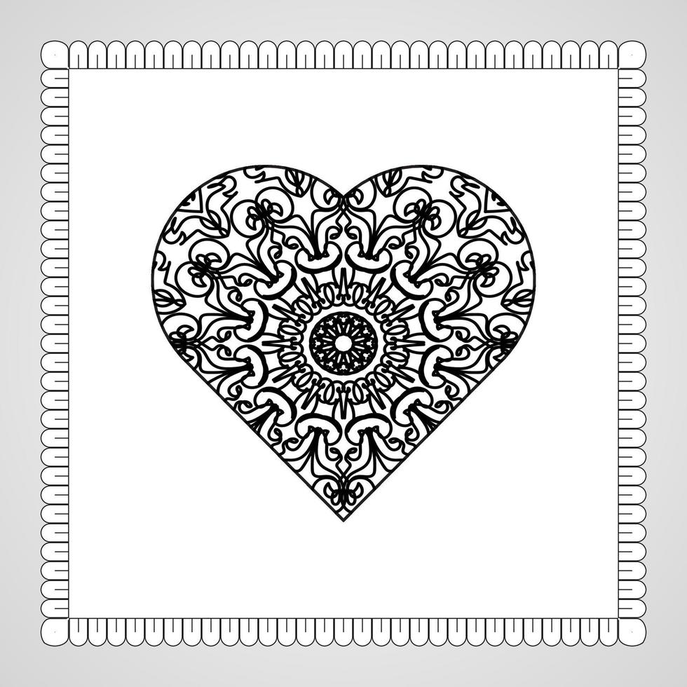 coeur dessiné à la main avec mandala. décoration en ornement oriental ethnique doodle vecteur