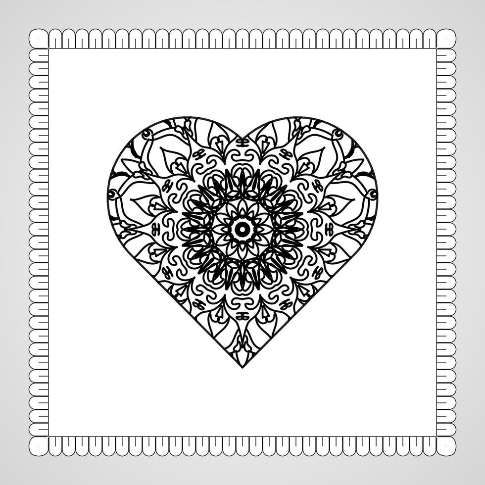 coeur dessiné à la main avec mandala. décoration en ornement oriental ethnique doodle vecteur