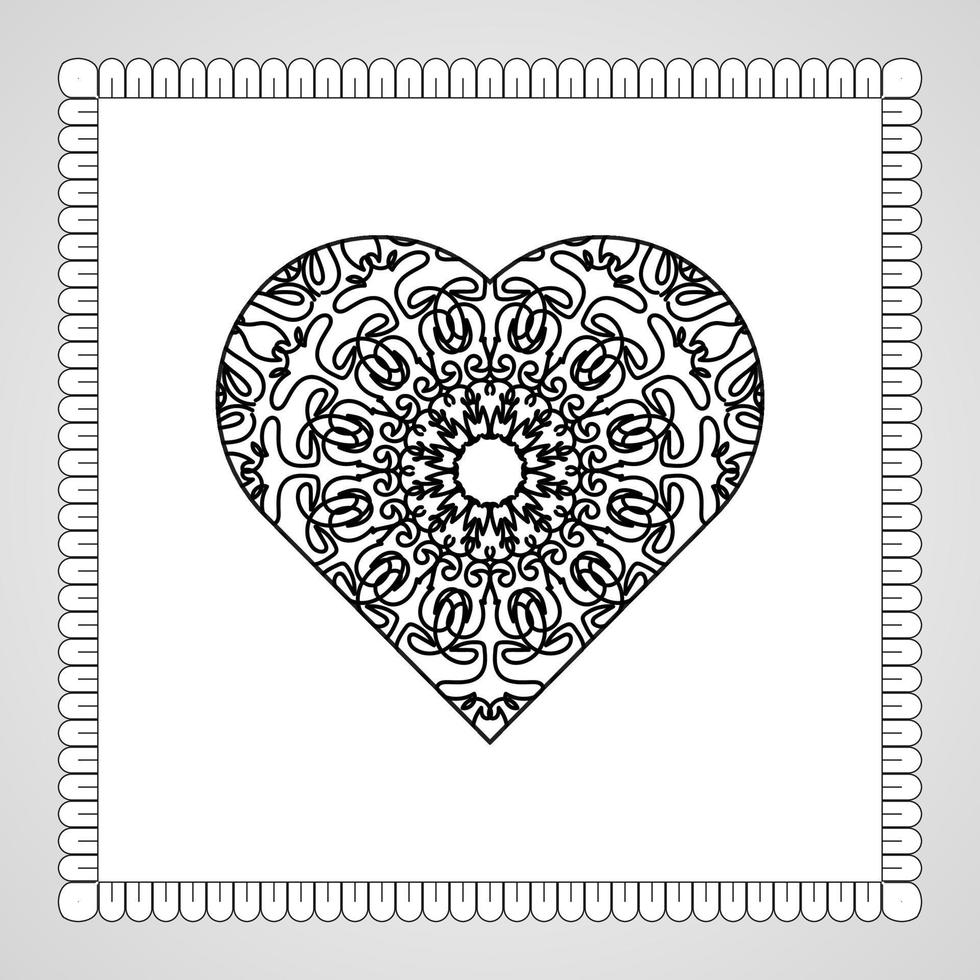 coeur dessiné à la main avec mandala. décoration en ornement oriental ethnique doodle vecteur