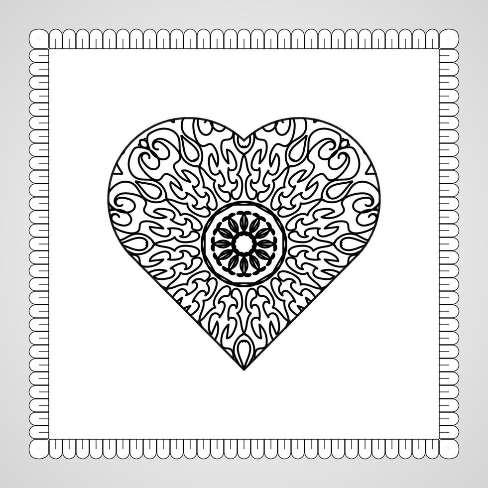 coeur dessiné à la main avec mandala. décoration en ornement oriental ethnique doodle vecteur