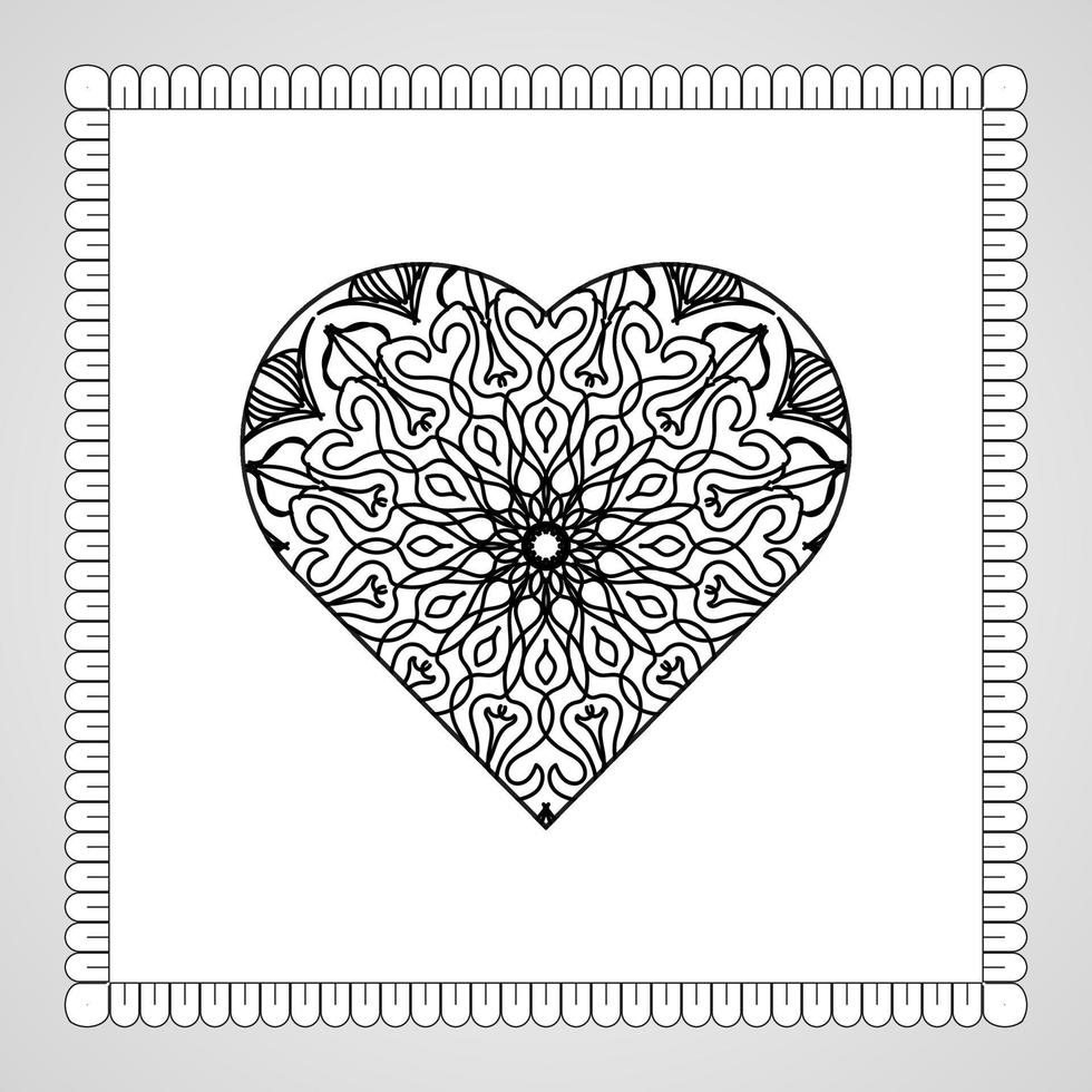 coeur dessiné à la main avec mandala. décoration en ornement oriental ethnique doodle vecteur