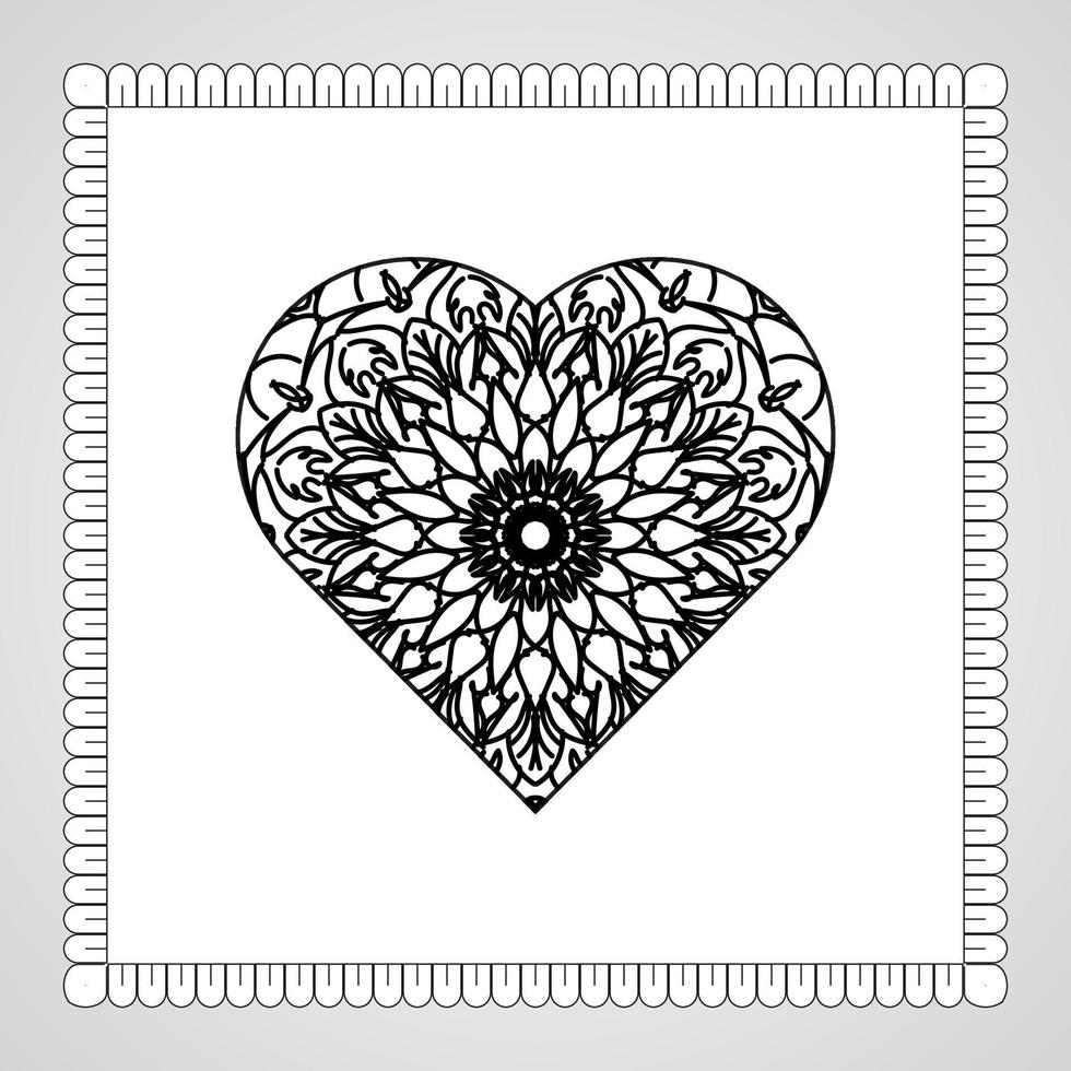 coeur dessiné à la main avec mandala. décoration en ornement oriental ethnique doodle vecteur