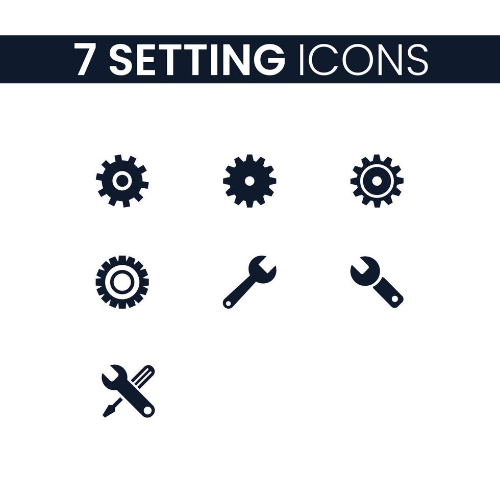 7 icônes de réglage définies. pack d'icônes de paramètres. collection d'icônes. vecteur