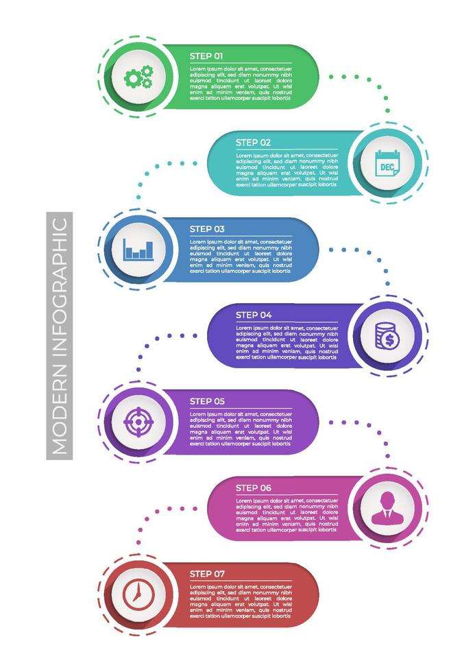 modèle d'infographie moderne. infographie d'entreprise de présentation avec 7 options vecteur