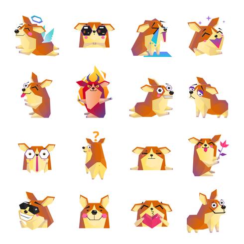 Drôle Corgi Dog Cartoon Icons Set vecteur