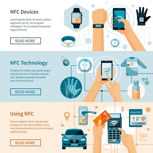 Jeu de bannières horizontales de technologie NFC vecteur