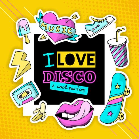 Patch de mode affiche de composition disco cool vecteur