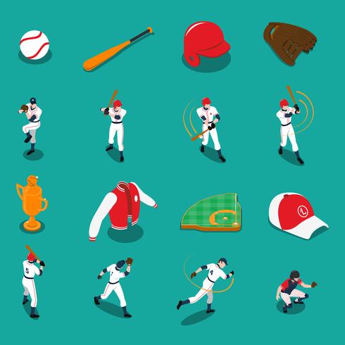 Set d&#39;icônes isométrique baseball vecteur