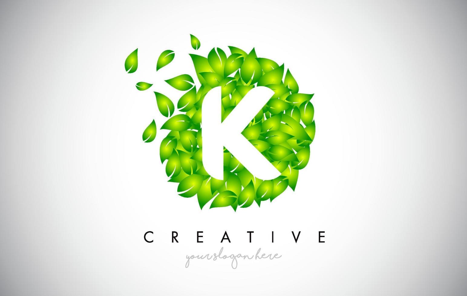 k green leaf logo design eco logo avec plusieurs feuilles soufflant dans le vecteur d'icône de vent.