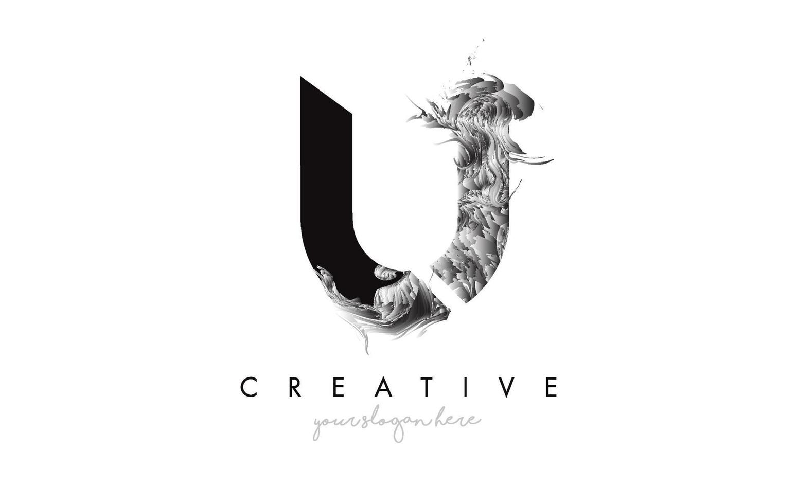 lettre u icône de conception de logo avec texture grunge artistique en noir et blanc vecteur