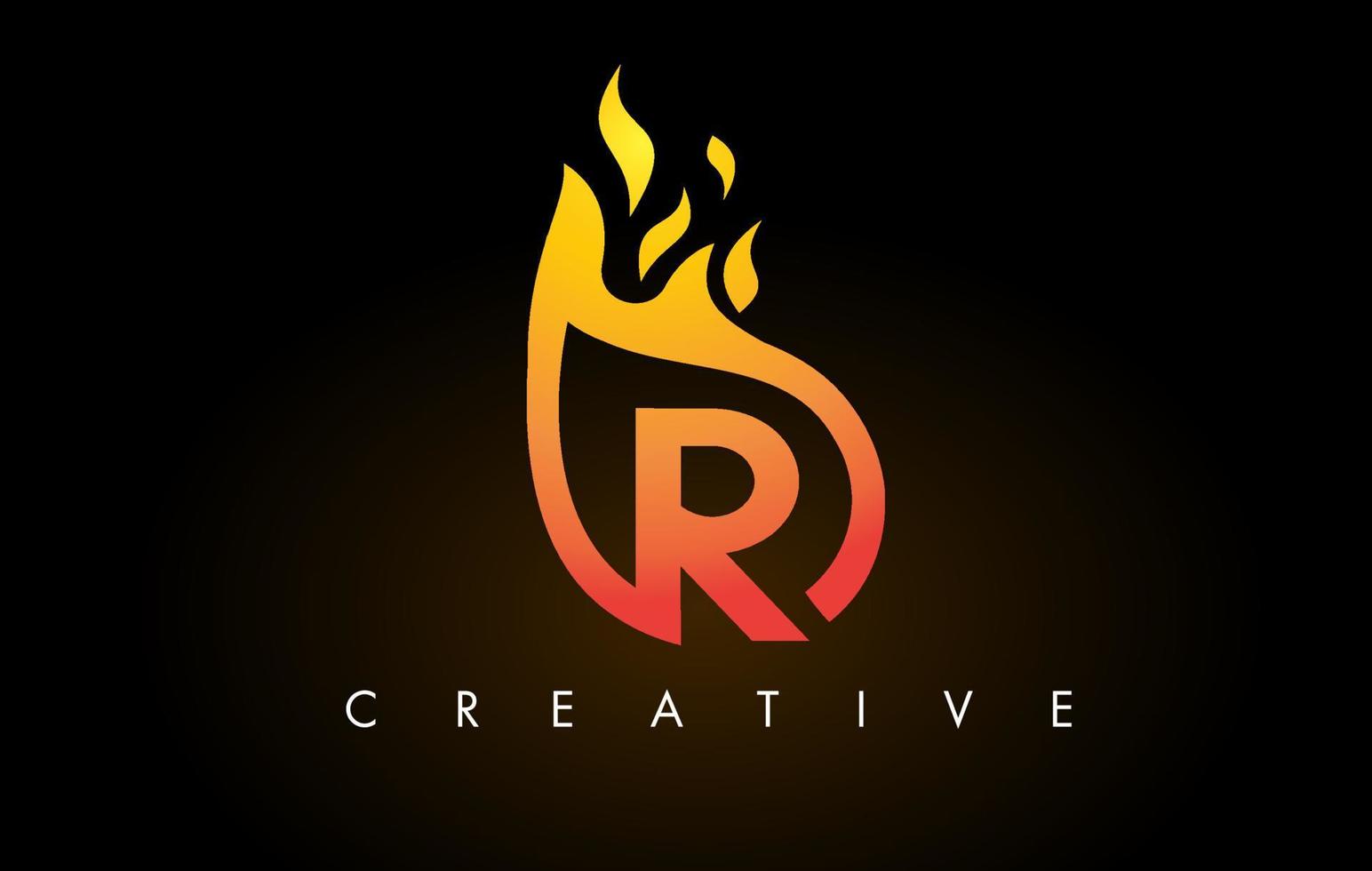 icône de conception de logo de lettre de flamme r avec des couleurs et des flammes jaunes oranges vecteur