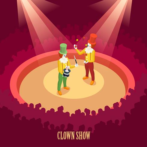 Affiche isométrique de spectacle de clowns de cirque vecteur