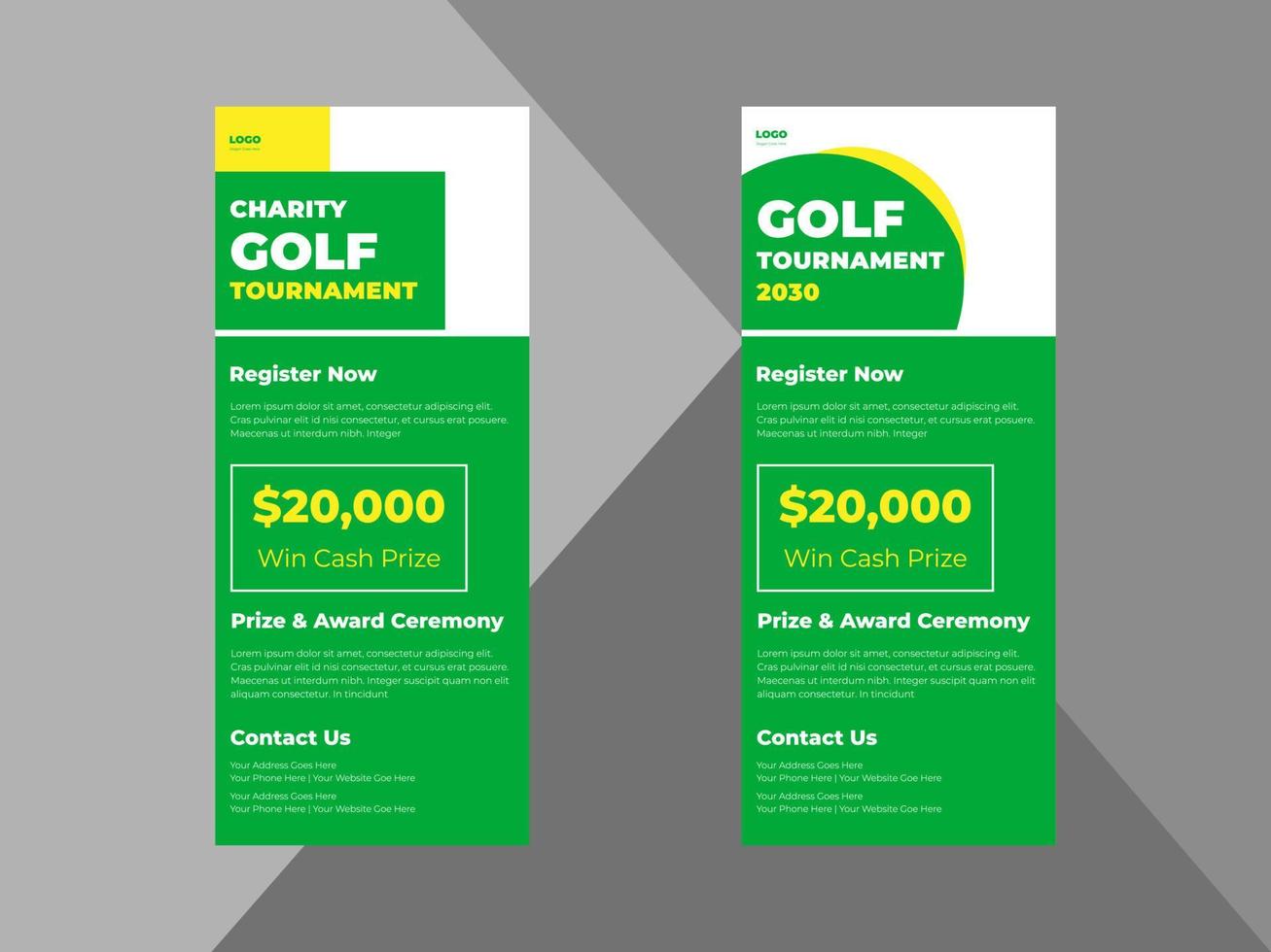 tournoi de golf retrousser le modèle de bannière. conception de dépliant d'affiche de temps de jeu de sport de golf. couverture, roll up banner, poster, prêt à imprimer vecteur