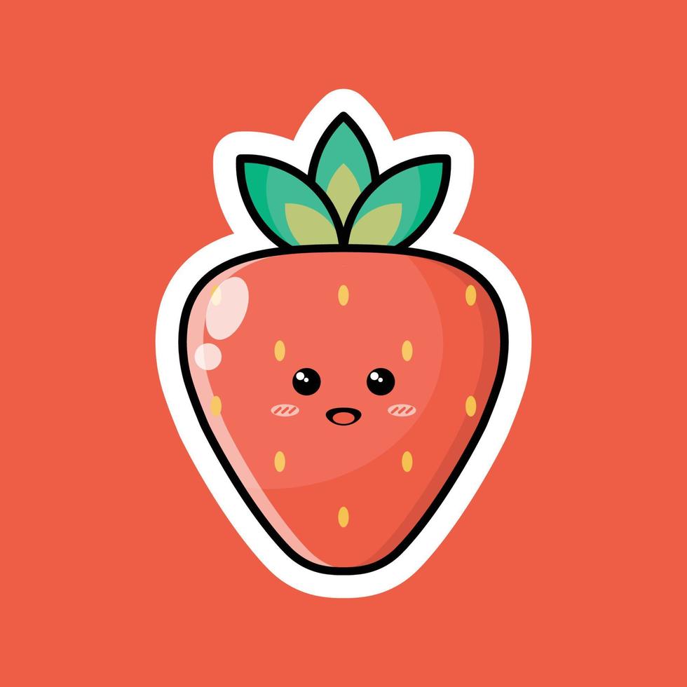 personnage de dessin animé de fruits mignons avec une expression souriante heureuse. conception vectorielle à plat parfaite pour les icônes d'approbation promotionnelles, les mascottes ou les autocollants. illustration de visage de fruits aux fraises. vecteur