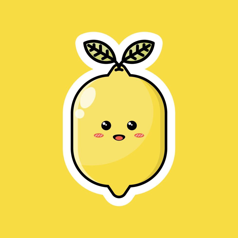 personnage de dessin animé de fruits mignons avec une expression souriante heureuse. conception vectorielle à plat parfaite pour les icônes d'approbation promotionnelles, les mascottes ou les autocollants. illustration de visage de fruit de citron jaune. vecteur