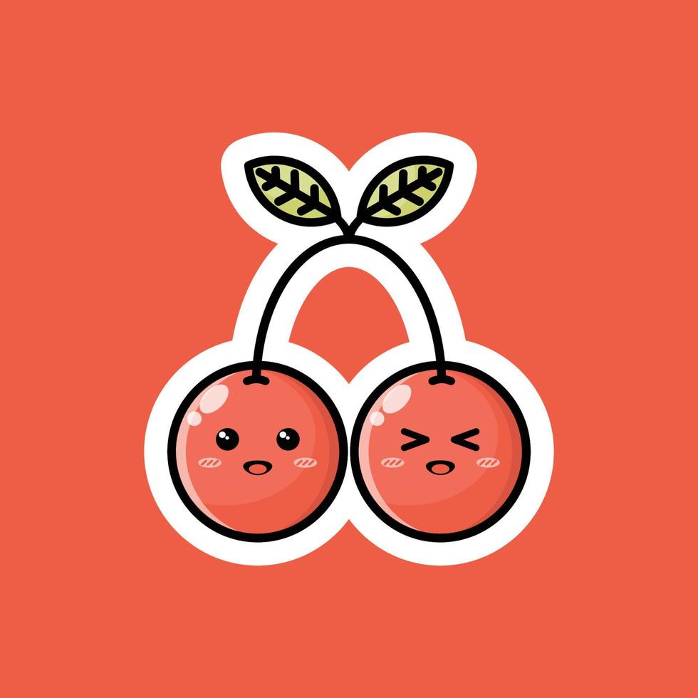 personnage de dessin animé de fruits mignons avec une expression souriante heureuse. conception vectorielle plate parfaite pour les icônes d'approbation promotionnelles, les mascottes ou les autocollants. illustration de visage de fruit de cerise rouge. vecteur