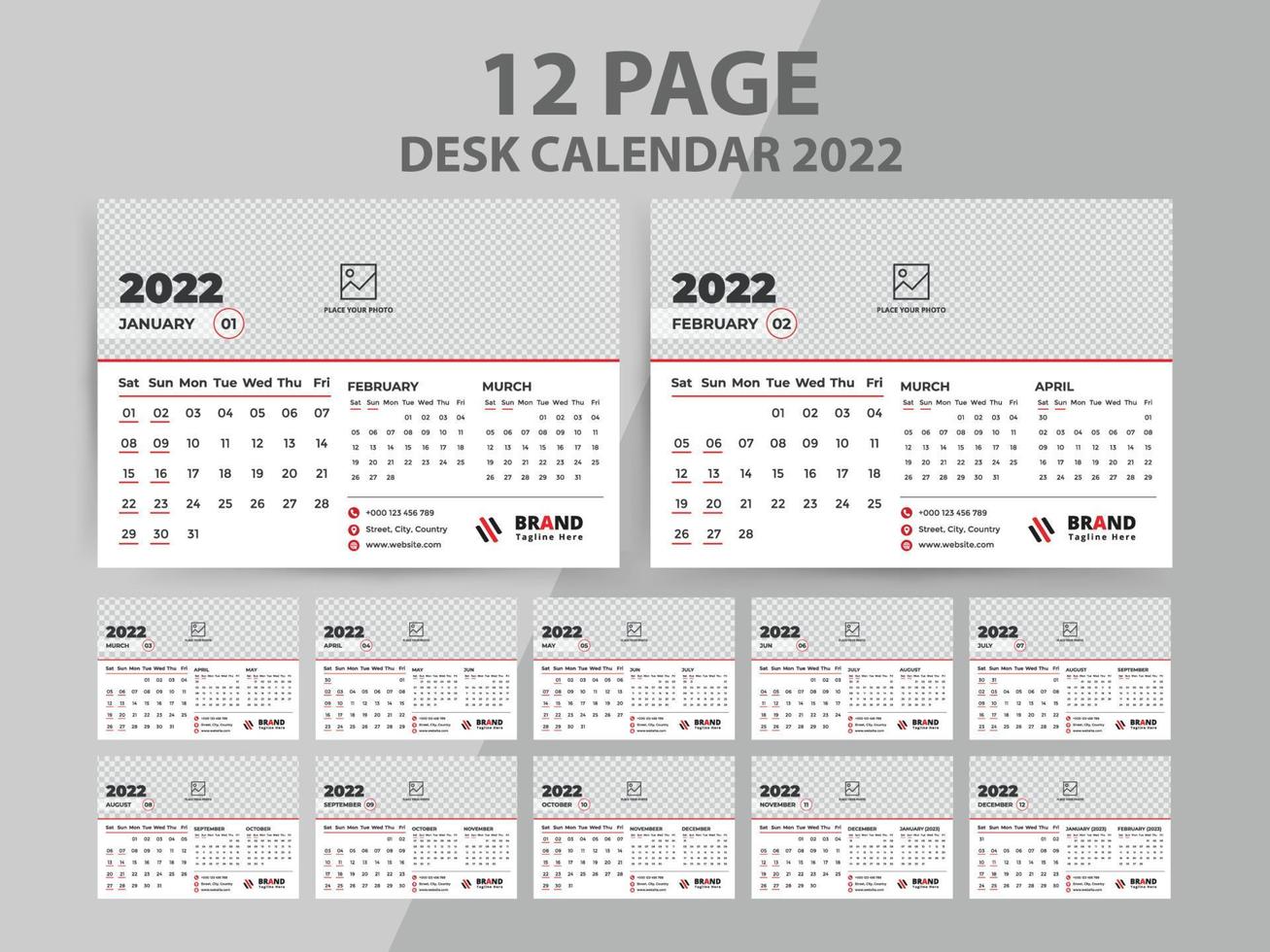 modèle de calendrier de bureau 2022 vecteur