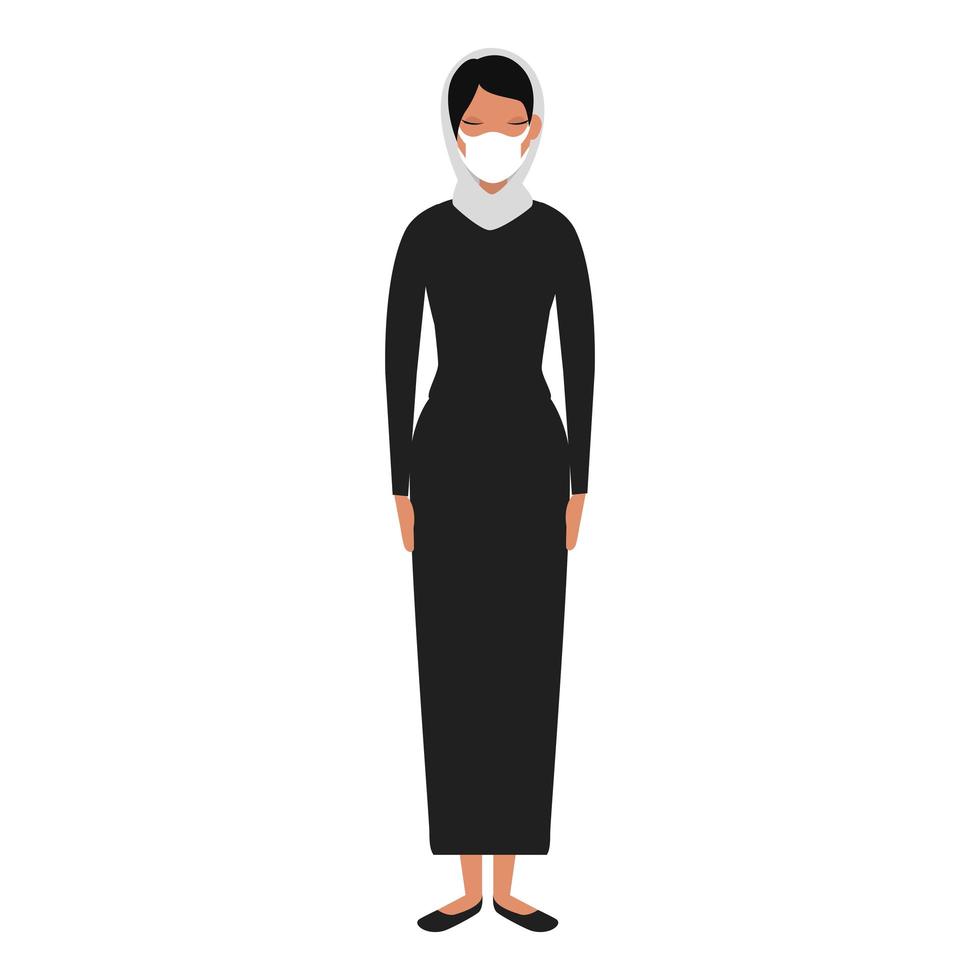 femme musulmane à l'aide d'un masque facial icône isolé vecteur