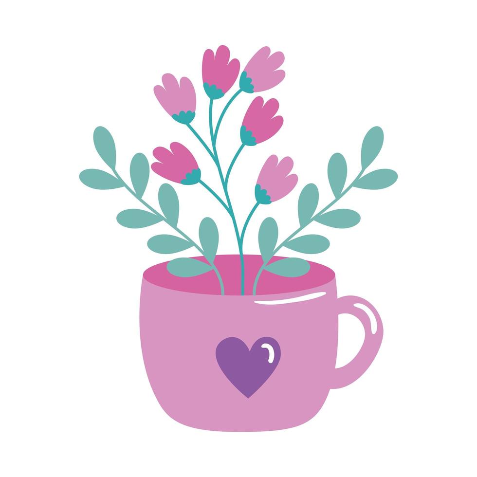 tasse en céramique et branches avec fleurs vecteur
