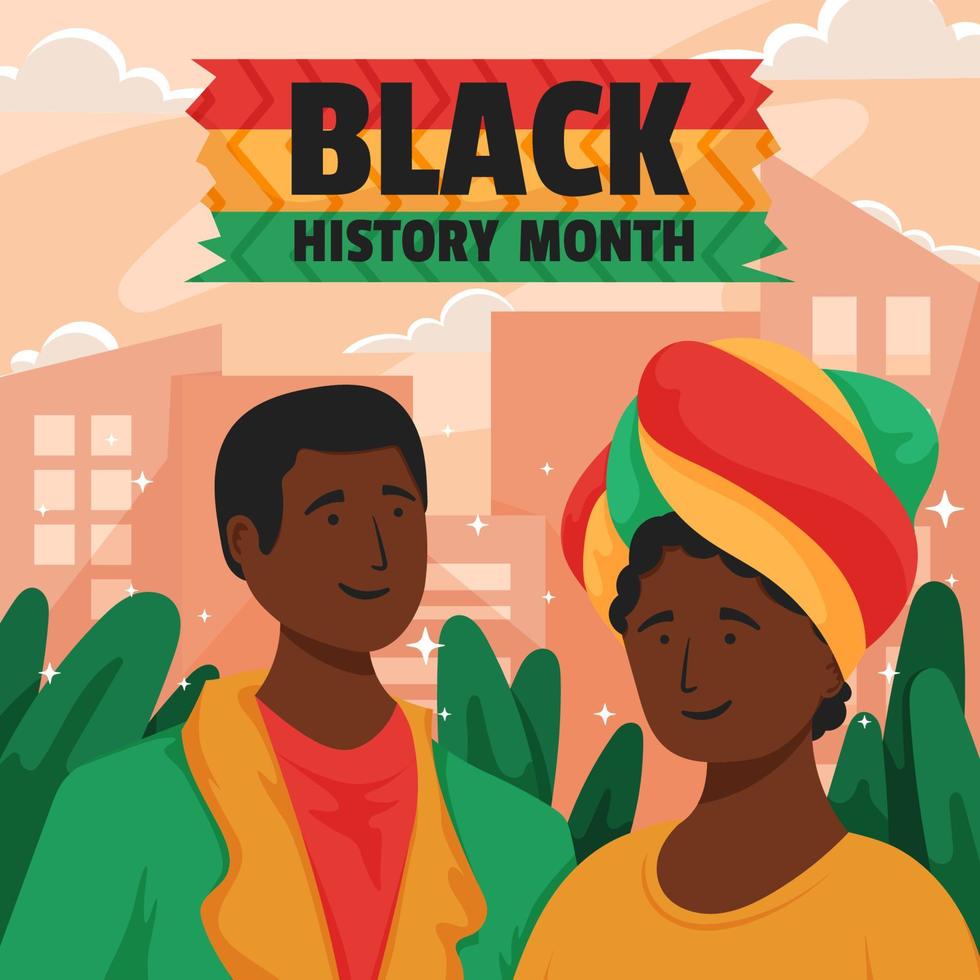 une femme et un homme célèbrent le mois de l'histoire des Noirs vecteur