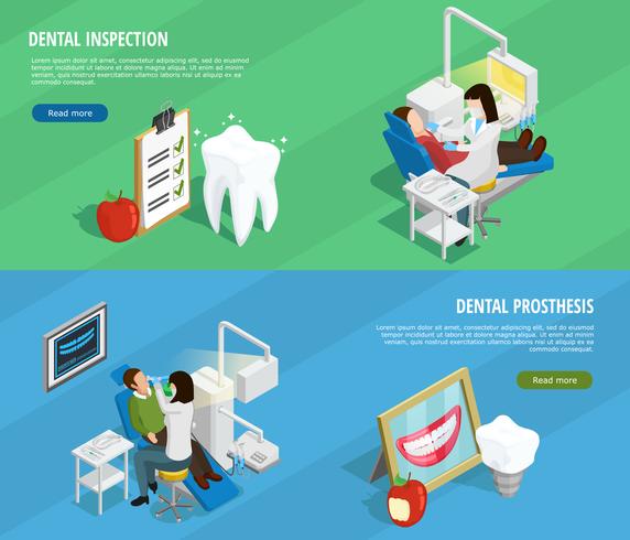 Stomatologie Bannières Horizontales Isométriques vecteur