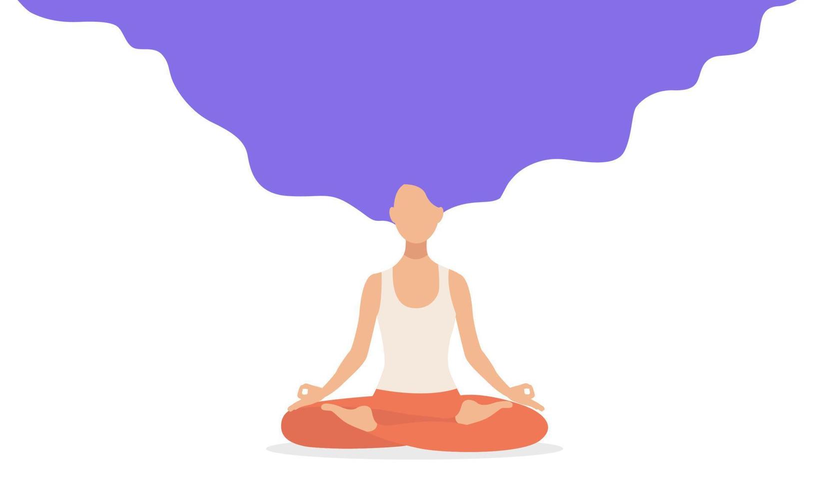 fille aux cheveux connectés à l'univers dans la pose de lotus de yoga. illustration du concept de connexion à l'univers et de mode de vie sain vecteur