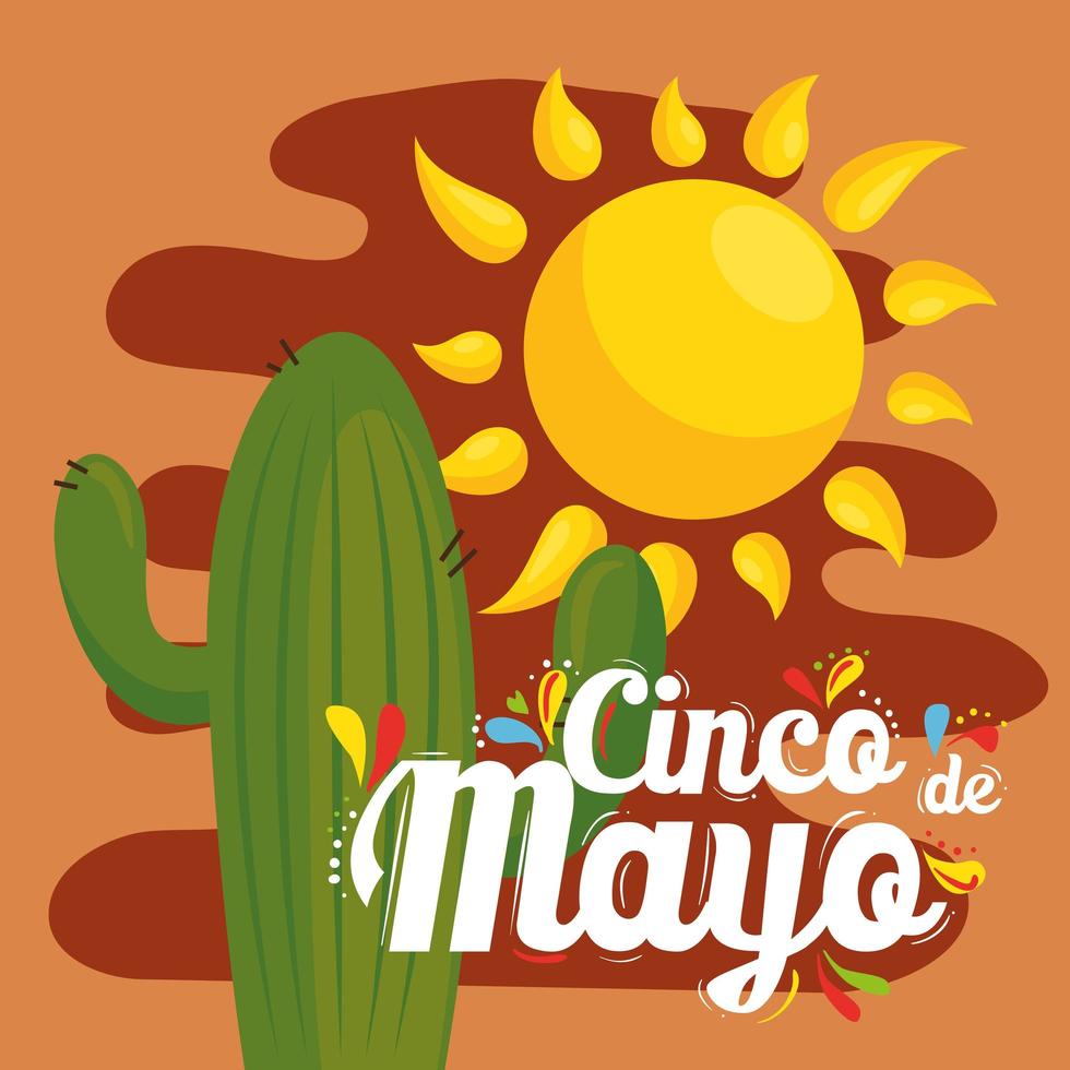 cactus mexicain et soleil de cinco de mayo vector design