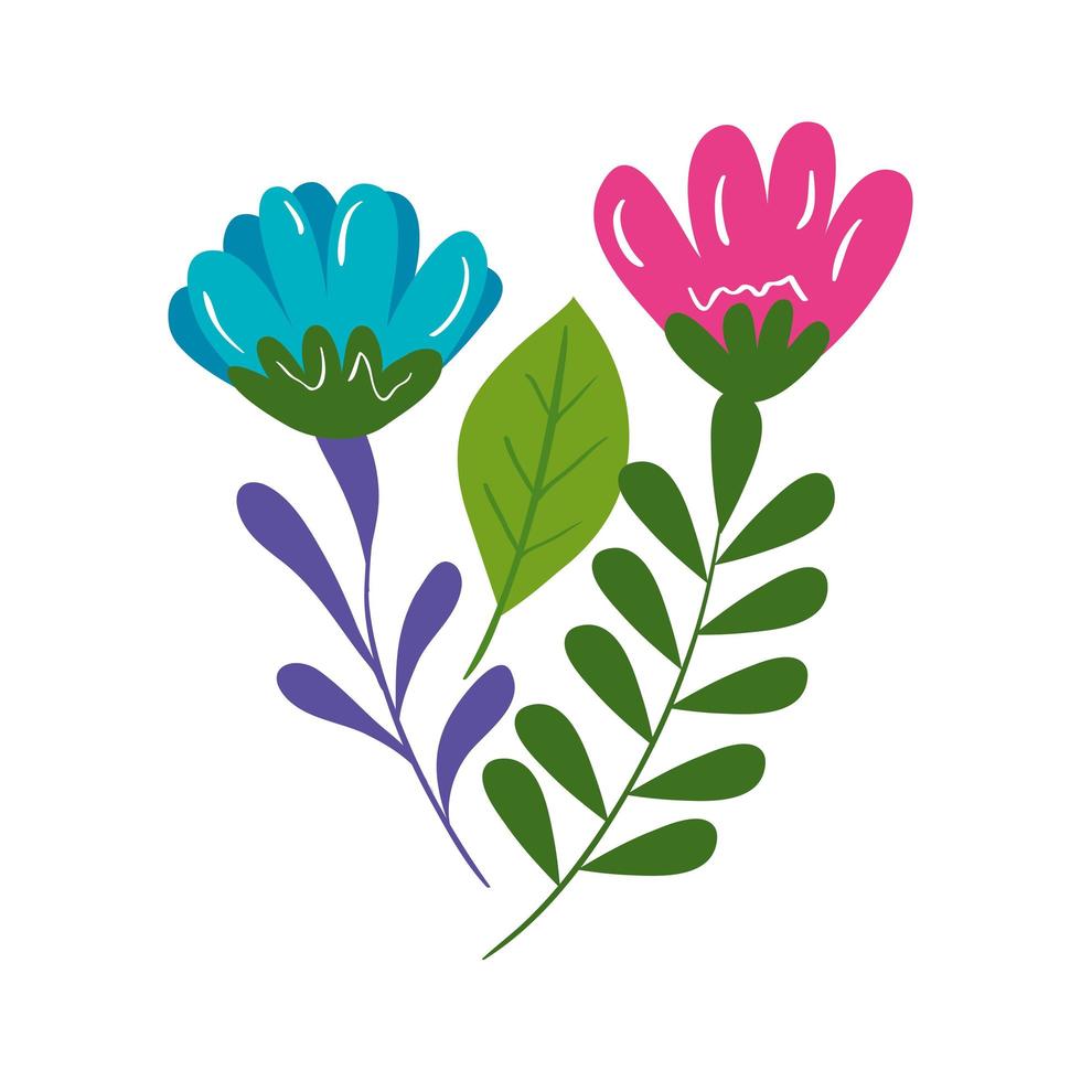 fleurs isolées avec dessin vectoriel de feuilles