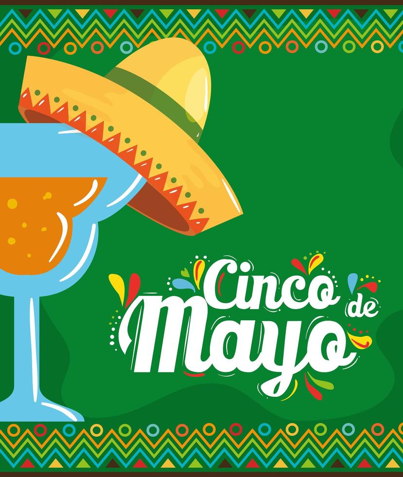 cocktail mexicain avec chapeau de dessin vectoriel de cinco de mayo