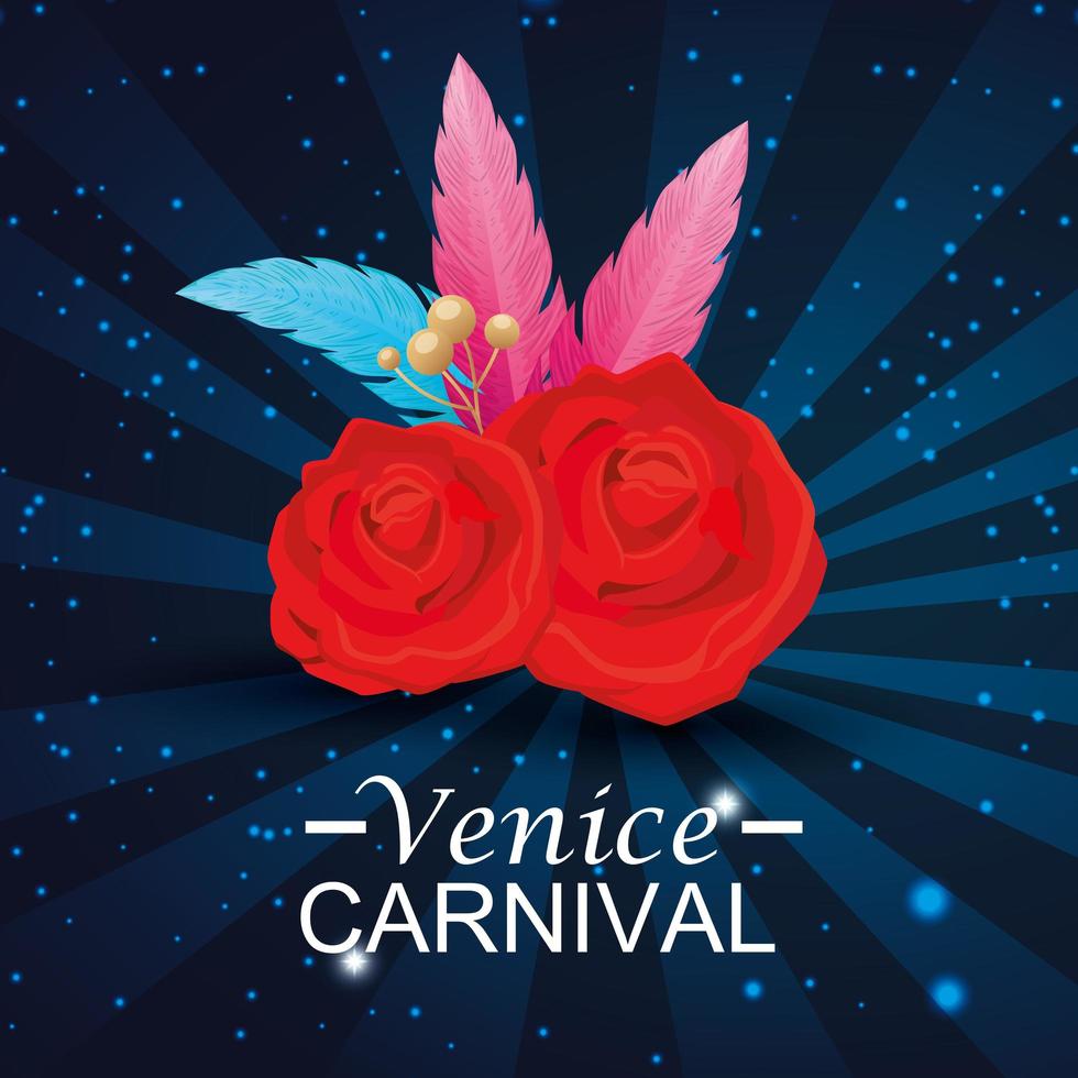 carnaval de venise avec des fleurs roses vecteur