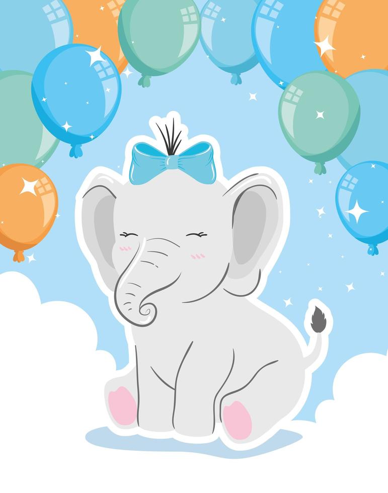 Adorable éléphant avec décoration à l'hélium de ballons vecteur