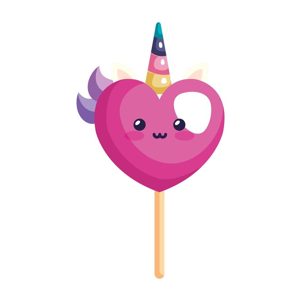 coeur mignon licorne fantaisie style kawaii vecteur