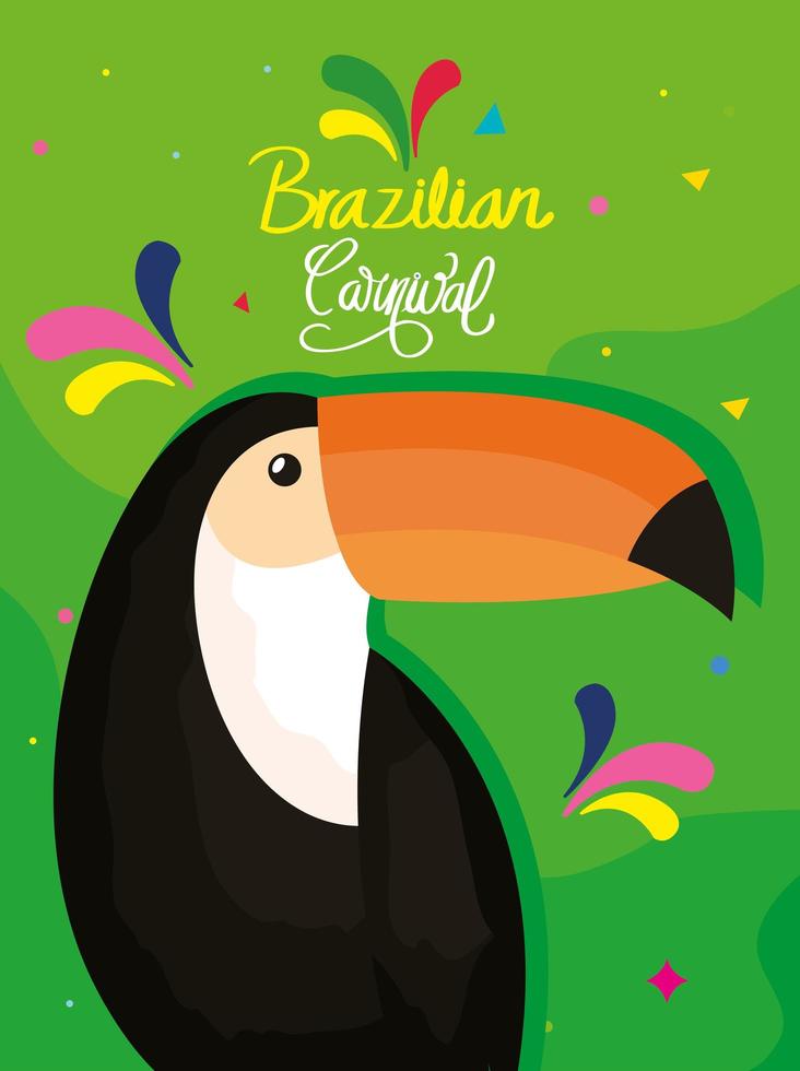 affiche du carnaval brésilien avec toucan et décoration vecteur