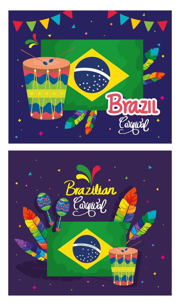 ensemble d'affiches carnaval brésil avec décoration vecteur