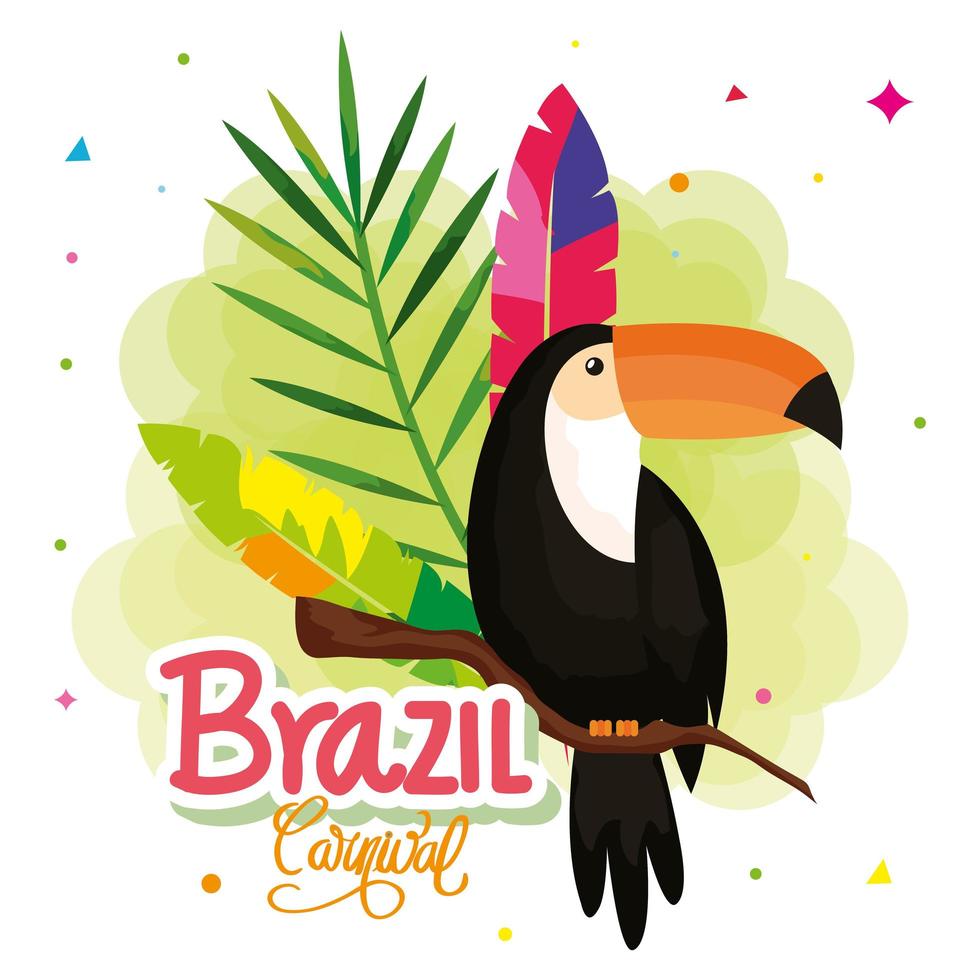 affiche du carnaval du brésil avec toucan et décoration vecteur